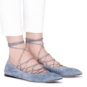 Valentino Rockstud Caged Lace Up Suede Skimmer Flats